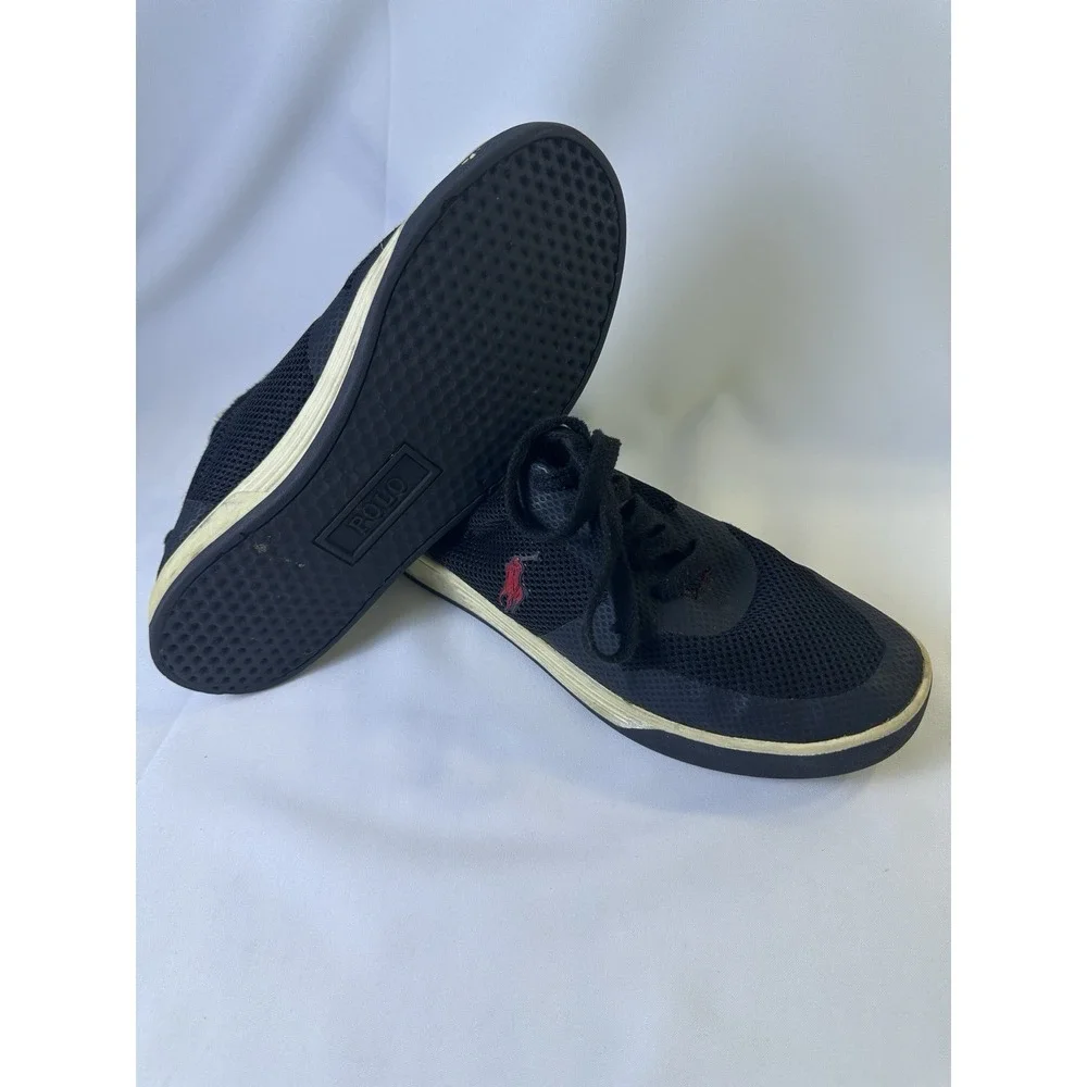 Polo Ralph Lauren Sneakers Black Hellidon Men's Sz 9.5 D Canvas‎ Pony Shoes